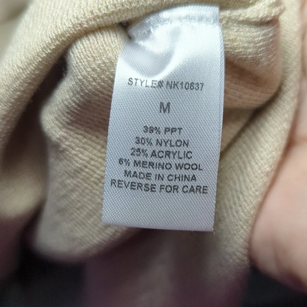 Lumiere Merino Wool Blend Tunic Sweater Cream Sleeveless Turtleneck Women Size M